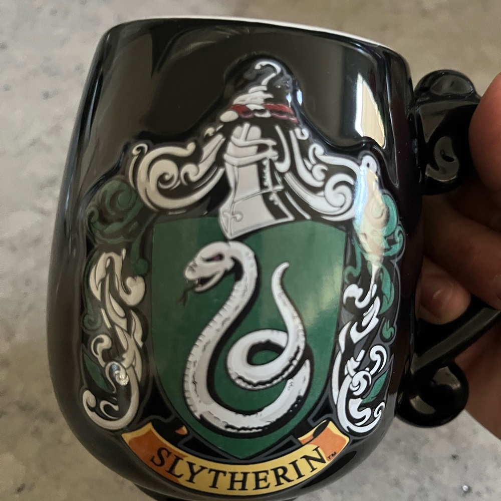 Slytherin Crest Ceramic Mug - Green and Black Perfect for a snake plant or coffe